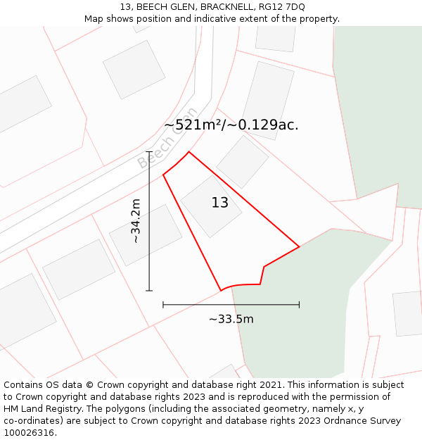 13, BEECH GLEN, BRACKNELL, RG12 7DQ: Plot and title map