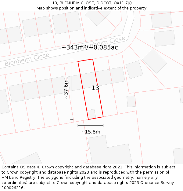13, BLENHEIM CLOSE, DIDCOT, OX11 7JQ: Plot and title map