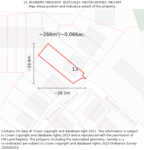 13, BUNKERS CRESCENT, BLETCHLEY, MILTON KEYNES, MK3 6FP: Plot and title map