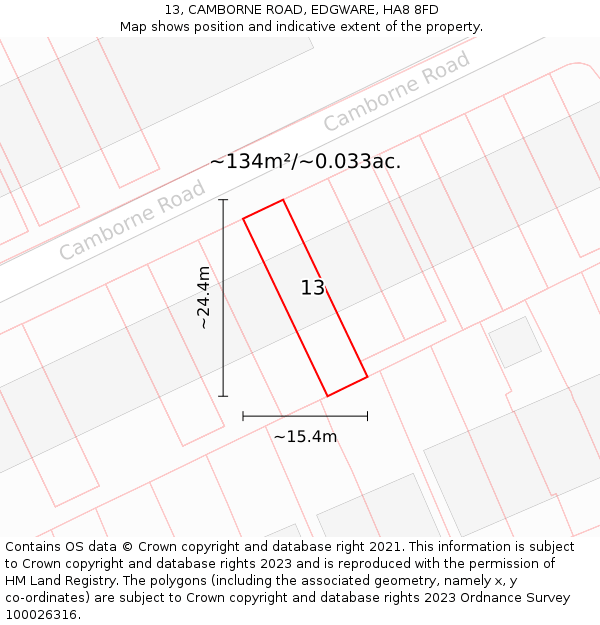 13, CAMBORNE ROAD, EDGWARE, HA8 8FD: Plot and title map