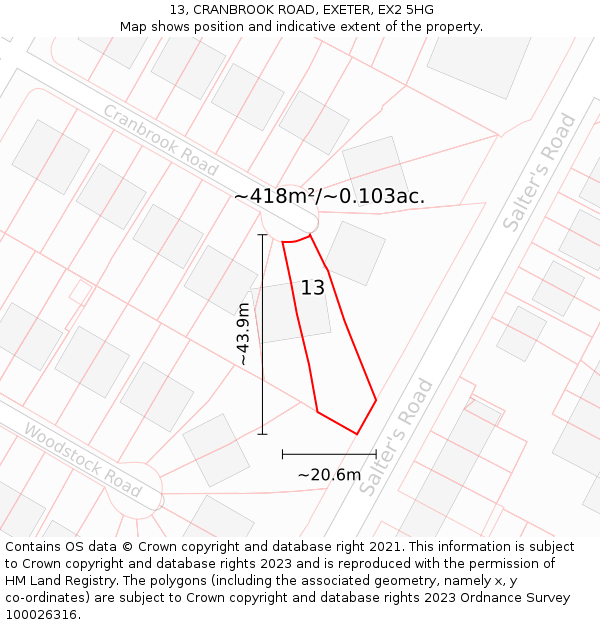 13, CRANBROOK ROAD, EXETER, EX2 5HG: Plot and title map