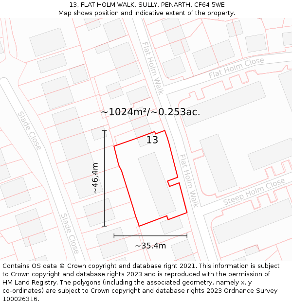 13, FLAT HOLM WALK, SULLY, PENARTH, CF64 5WE: Plot and title map