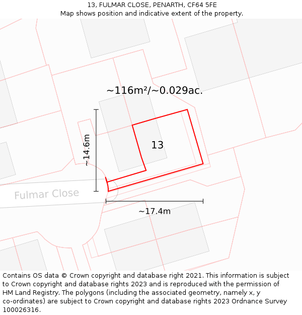 13, FULMAR CLOSE, PENARTH, CF64 5FE: Plot and title map