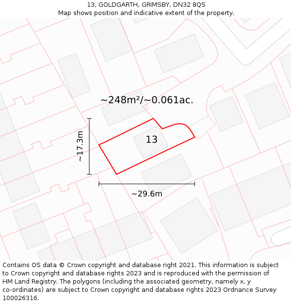 13, GOLDGARTH, GRIMSBY, DN32 8QS: Plot and title map