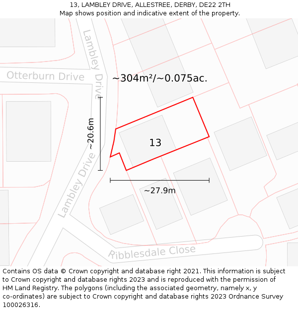 13, LAMBLEY DRIVE, ALLESTREE, DERBY, DE22 2TH: Plot and title map