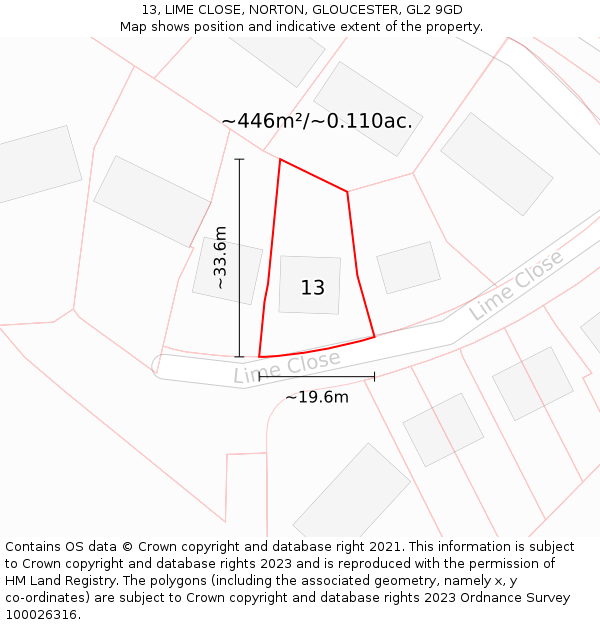 13, LIME CLOSE, NORTON, GLOUCESTER, GL2 9GD: Plot and title map