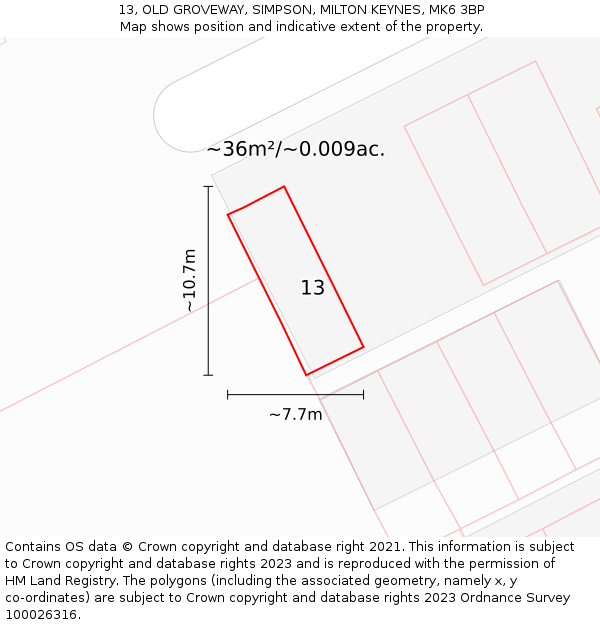 13, OLD GROVEWAY, SIMPSON, MILTON KEYNES, MK6 3BP: Plot and title map