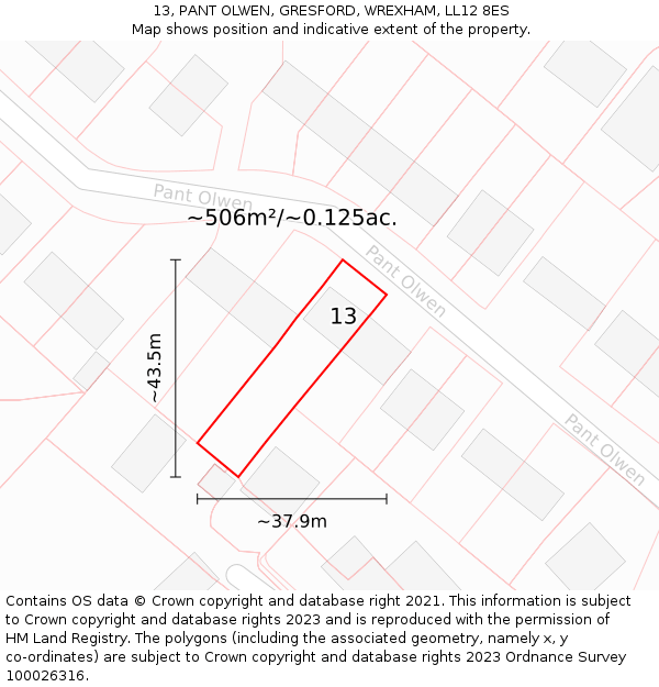 13, PANT OLWEN, GRESFORD, WREXHAM, LL12 8ES: Plot and title map