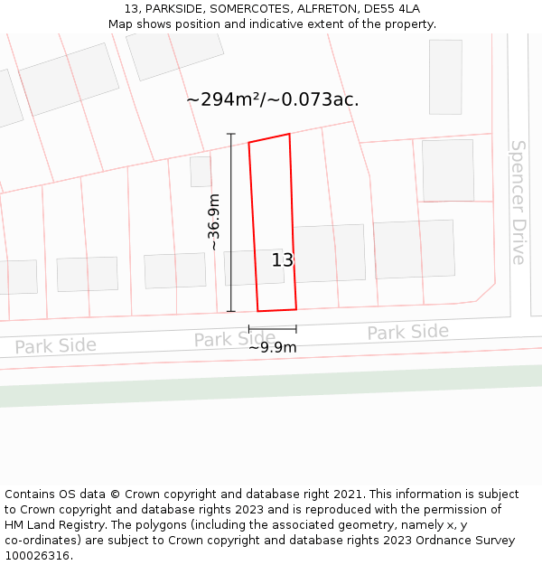 13, PARKSIDE, SOMERCOTES, ALFRETON, DE55 4LA: Plot and title map