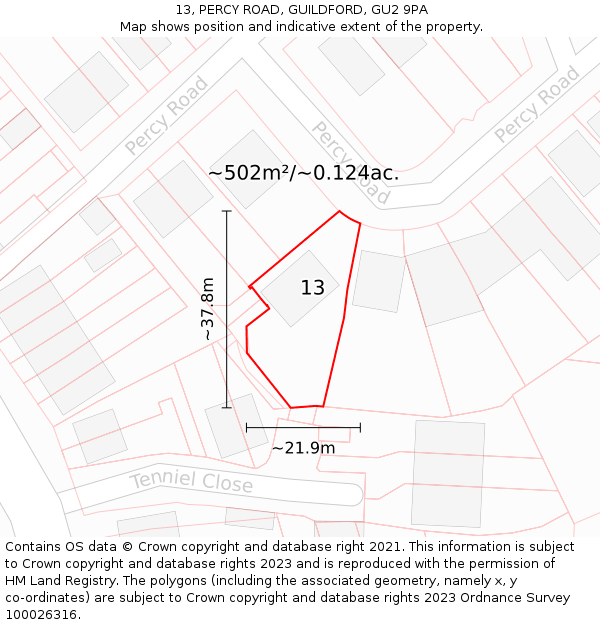 13, PERCY ROAD, GUILDFORD, GU2 9PA: Plot and title map