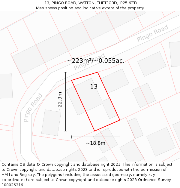 13, PINGO ROAD, WATTON, THETFORD, IP25 6ZB: Plot and title map