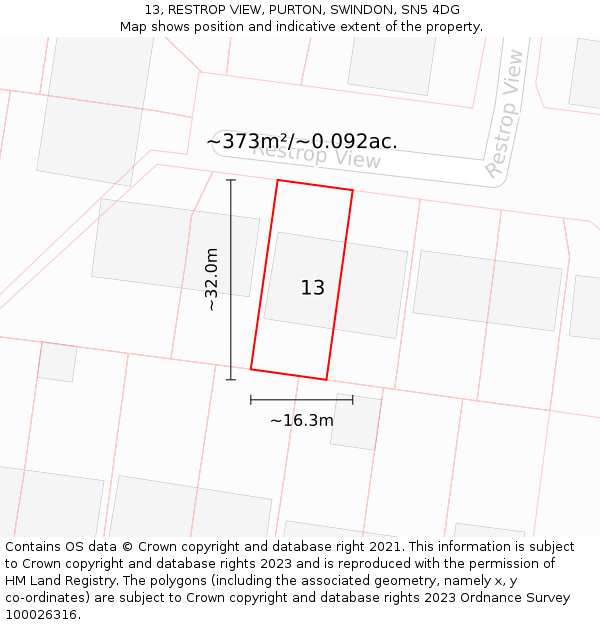13, RESTROP VIEW, PURTON, SWINDON, SN5 4DG: Plot and title map
