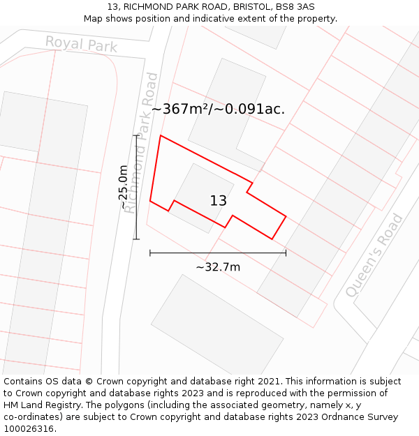 13, RICHMOND PARK ROAD, BRISTOL, BS8 3AS: Plot and title map