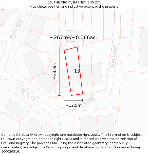 13, THE CROFT, BARNET, EN5 2TN: Plot and title map