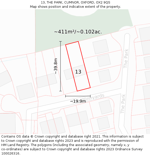 13, THE PARK, CUMNOR, OXFORD, OX2 9QS: Plot and title map