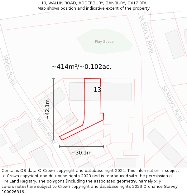 13, WALLIN ROAD, ADDERBURY, BANBURY, OX17 3FA: Plot and title map