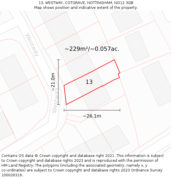 13, WESTWAY, COTGRAVE, NOTTINGHAM, NG12 3QB: Plot and title map