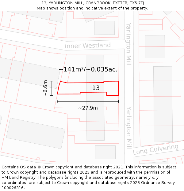 13, YARLINGTON MILL, CRANBROOK, EXETER, EX5 7FJ: Plot and title map