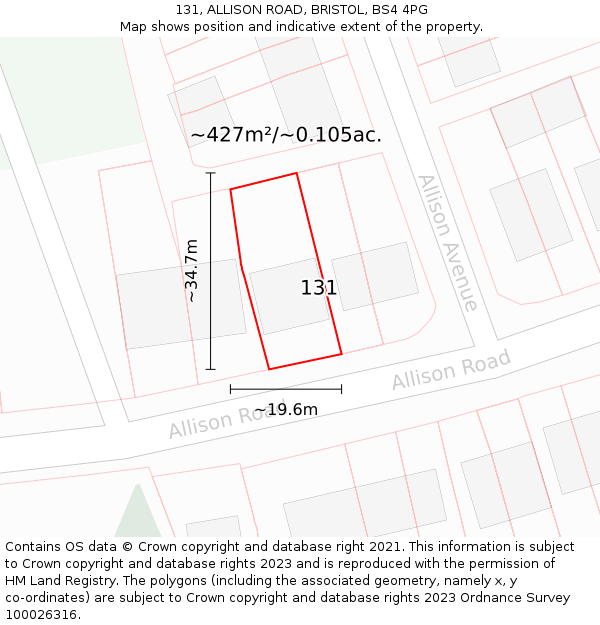 131, ALLISON ROAD, BRISTOL, BS4 4PG: Plot and title map