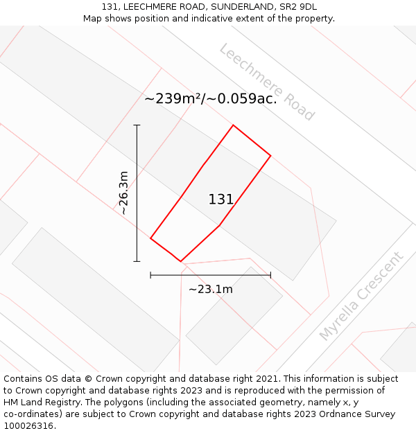 131, LEECHMERE ROAD, SUNDERLAND, SR2 9DL: Plot and title map