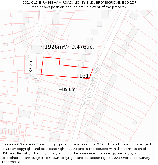131, OLD BIRMINGHAM ROAD, LICKEY END, BROMSGROVE, B60 1DF: Plot and title map