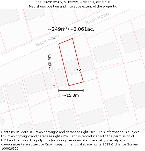 132, BACK ROAD, MURROW, WISBECH, PE13 4LE: Plot and title map