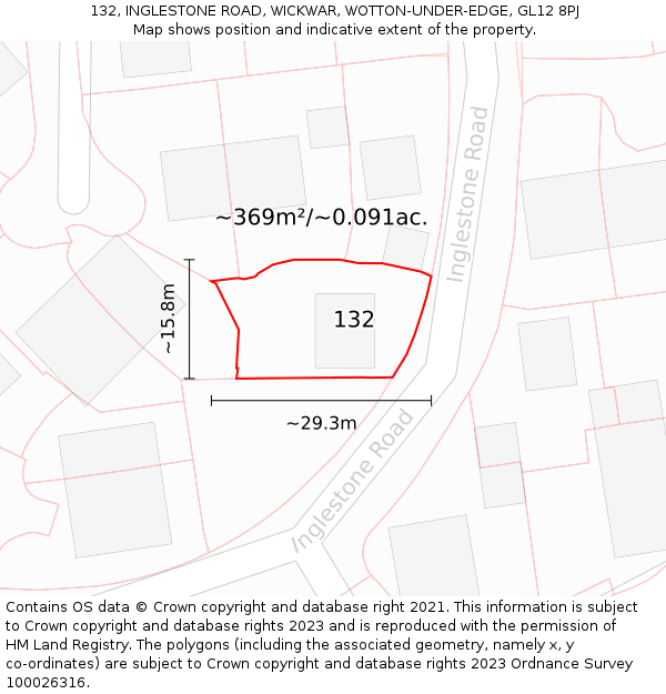 132, INGLESTONE ROAD, WICKWAR, WOTTON-UNDER-EDGE, GL12 8PJ: Plot and title map