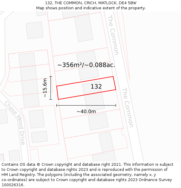 132, THE COMMON, CRICH, MATLOCK, DE4 5BW: Plot and title map