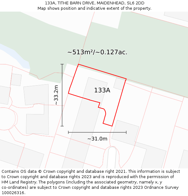 133A, TITHE BARN DRIVE, MAIDENHEAD, SL6 2DD: Plot and title map