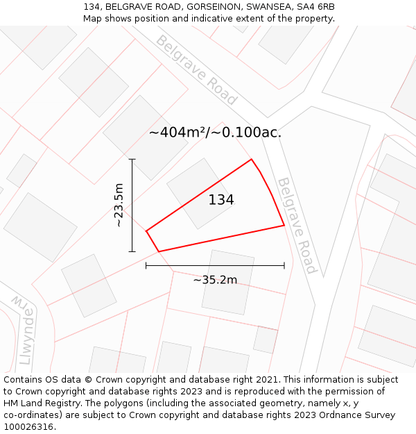 134, BELGRAVE ROAD, GORSEINON, SWANSEA, SA4 6RB: Plot and title map