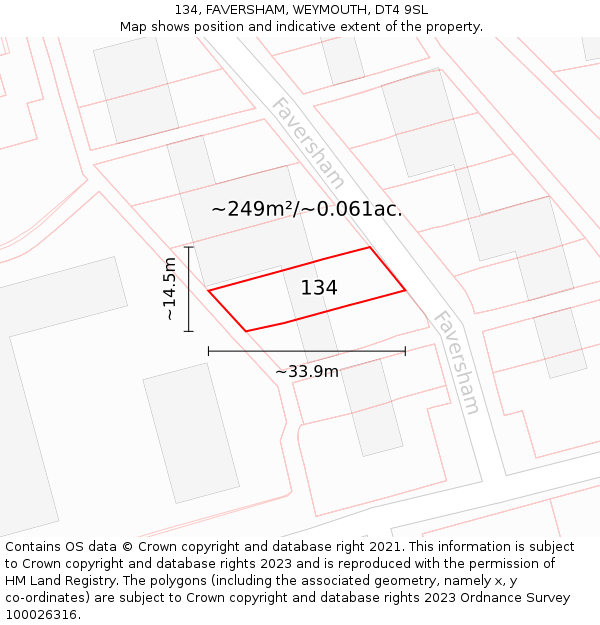 134, FAVERSHAM, WEYMOUTH, DT4 9SL: Plot and title map