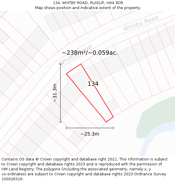 134, WHITBY ROAD, RUISLIP, HA4 9DR: Plot and title map
