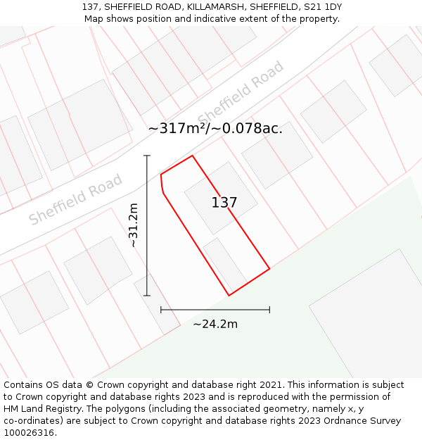 137, SHEFFIELD ROAD, KILLAMARSH, SHEFFIELD, S21 1DY: Plot and title map