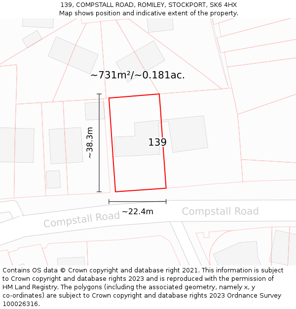 139, COMPSTALL ROAD, ROMILEY, STOCKPORT, SK6 4HX: Plot and title map