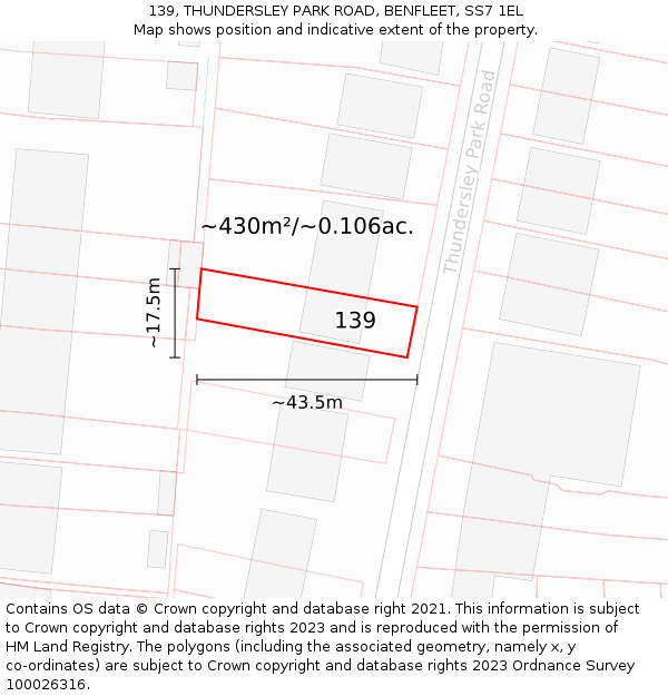 139, THUNDERSLEY PARK ROAD, BENFLEET, SS7 1EL: Plot and title map