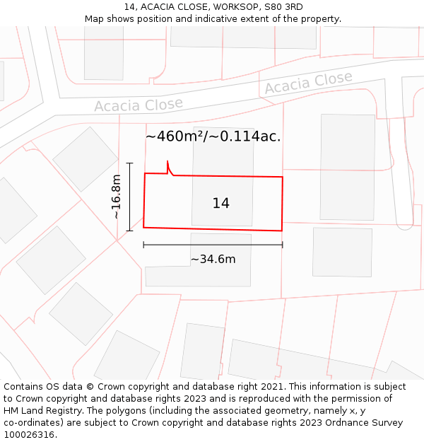 14, ACACIA CLOSE, WORKSOP, S80 3RD: Plot and title map