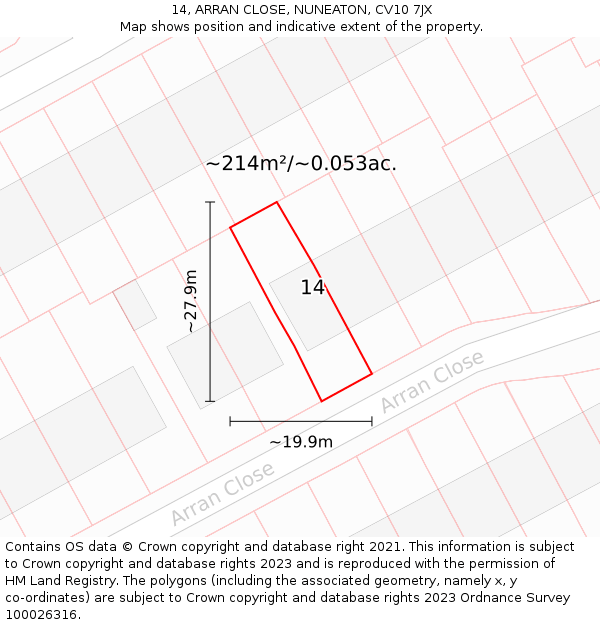 14, ARRAN CLOSE, NUNEATON, CV10 7JX: Plot and title map