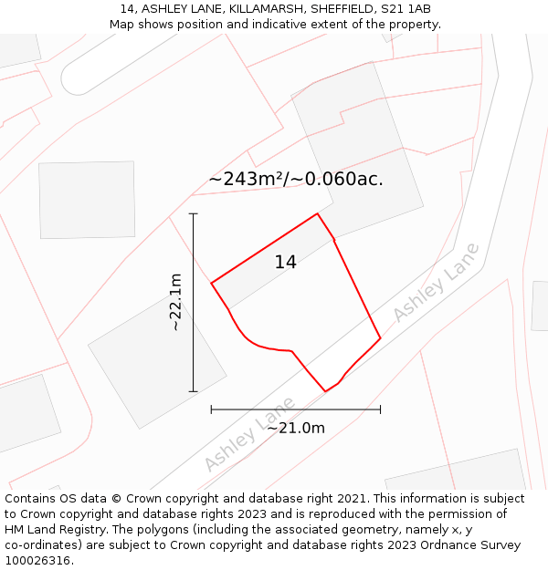 14, ASHLEY LANE, KILLAMARSH, SHEFFIELD, S21 1AB: Plot and title map