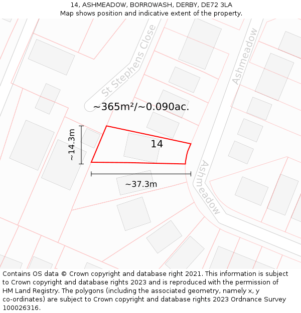 14, ASHMEADOW, BORROWASH, DERBY, DE72 3LA: Plot and title map