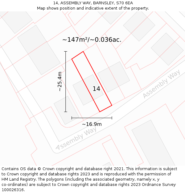 14, ASSEMBLY WAY, BARNSLEY, S70 6EA: Plot and title map