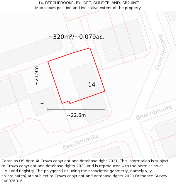14, BEECHBROOKE, RYHOPE, SUNDERLAND, SR2 0NZ: Plot and title map