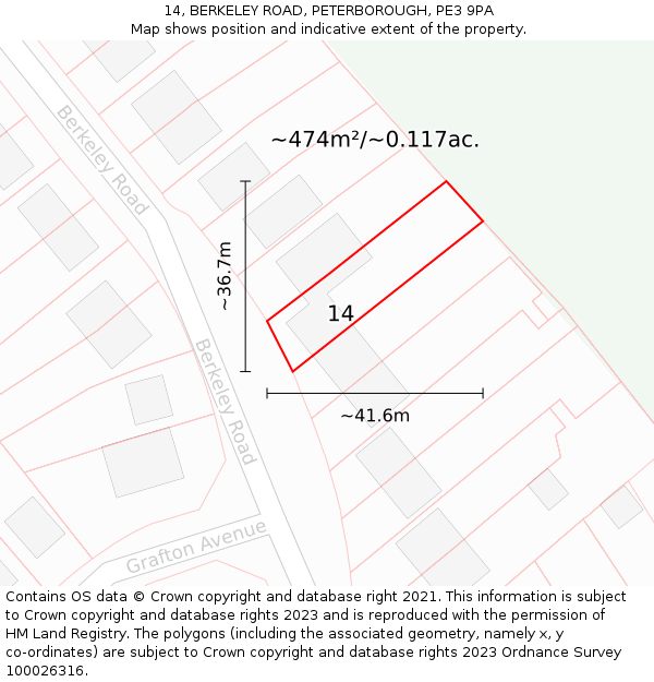 14, BERKELEY ROAD, PETERBOROUGH, PE3 9PA: Plot and title map