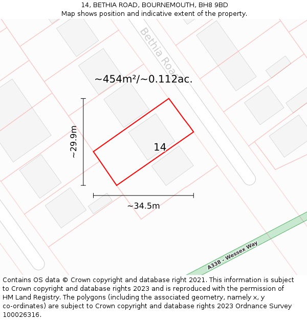 14, BETHIA ROAD, BOURNEMOUTH, BH8 9BD: Plot and title map