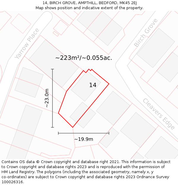 14, BIRCH GROVE, AMPTHILL, BEDFORD, MK45 2EJ: Plot and title map