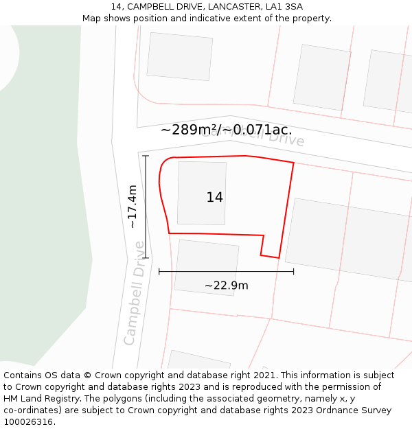 14, CAMPBELL DRIVE, LANCASTER, LA1 3SA: Plot and title map