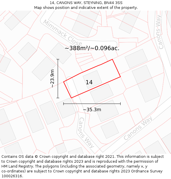 14, CANONS WAY, STEYNING, BN44 3SS: Plot and title map