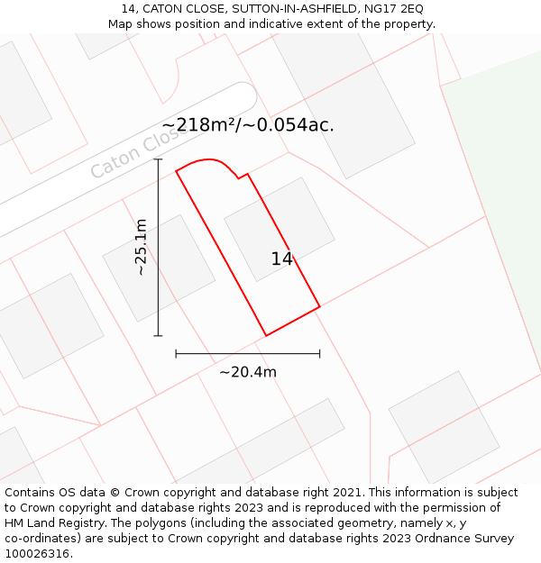 14, CATON CLOSE, SUTTON-IN-ASHFIELD, NG17 2EQ: Plot and title map