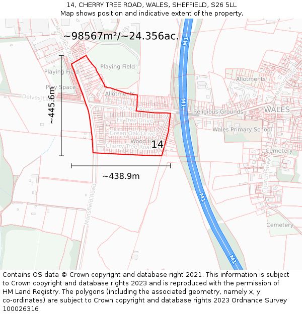 14, CHERRY TREE ROAD, WALES, SHEFFIELD, S26 5LL: Plot and title map