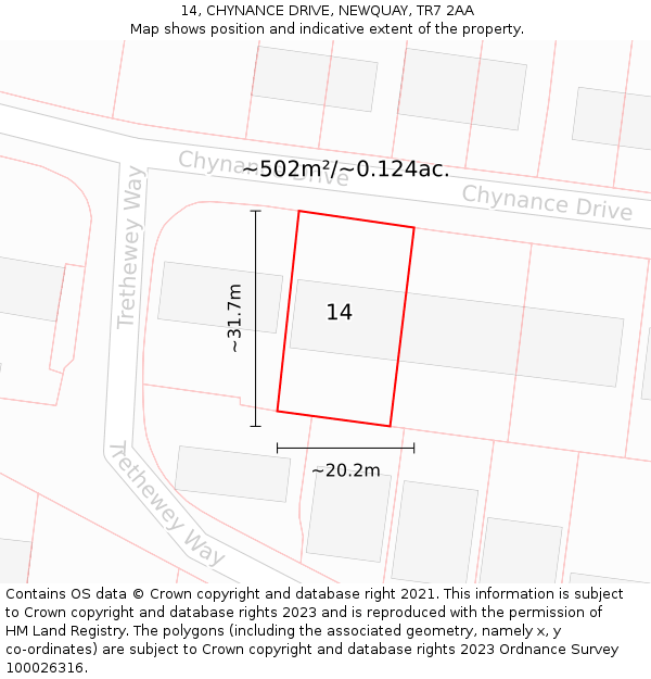 14, CHYNANCE DRIVE, NEWQUAY, TR7 2AA: Plot and title map
