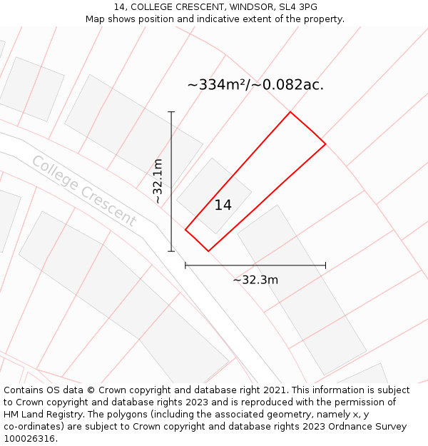 14, COLLEGE CRESCENT, WINDSOR, SL4 3PG: Plot and title map